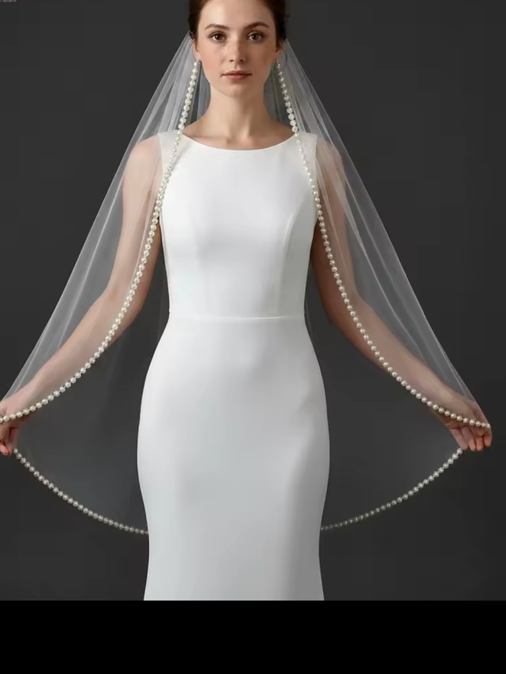 Pearl-Trim Off White Bridal Veil - Fingertip Length